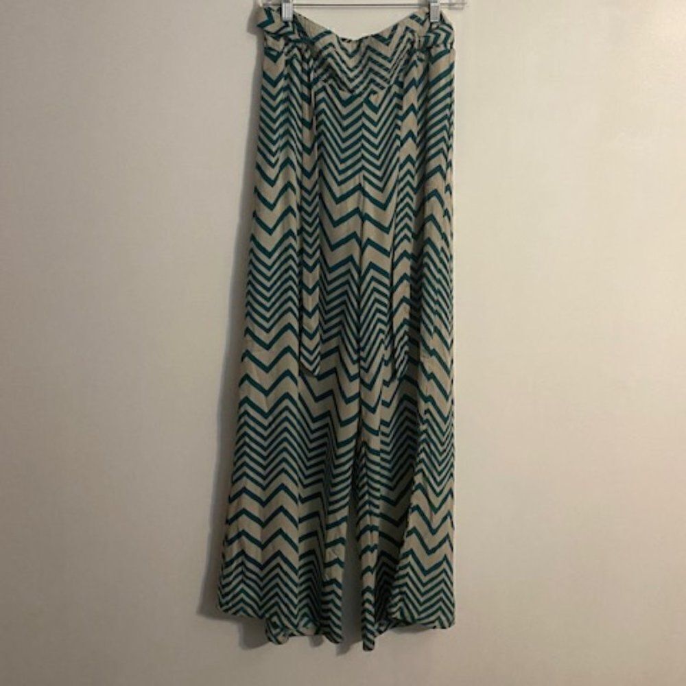 My Michelle Green/Cream wide-leg Palazzo pants, size M